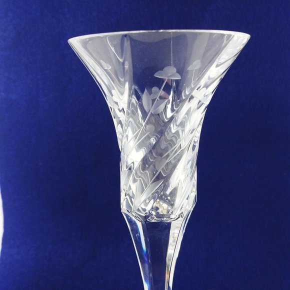 Sherry Cordial Glass Crystal Swirl Etched Floral Design Candleholder Set of 2 - Picture 3 of 7